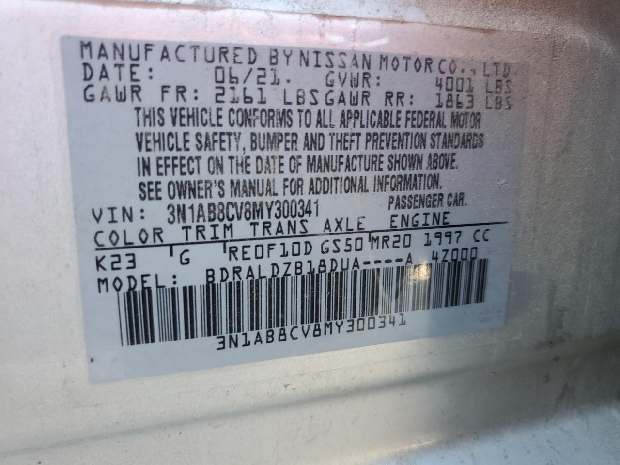 2021 Nissan Sentra Sv VIN: 3N1AB8CV8MY300341 Lot: 86479825