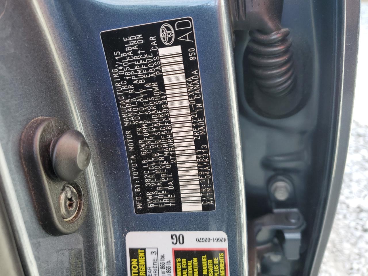 2015 Toyota Corolla L VIN: 2T1BURHE8FC398347 Lot: 84880825