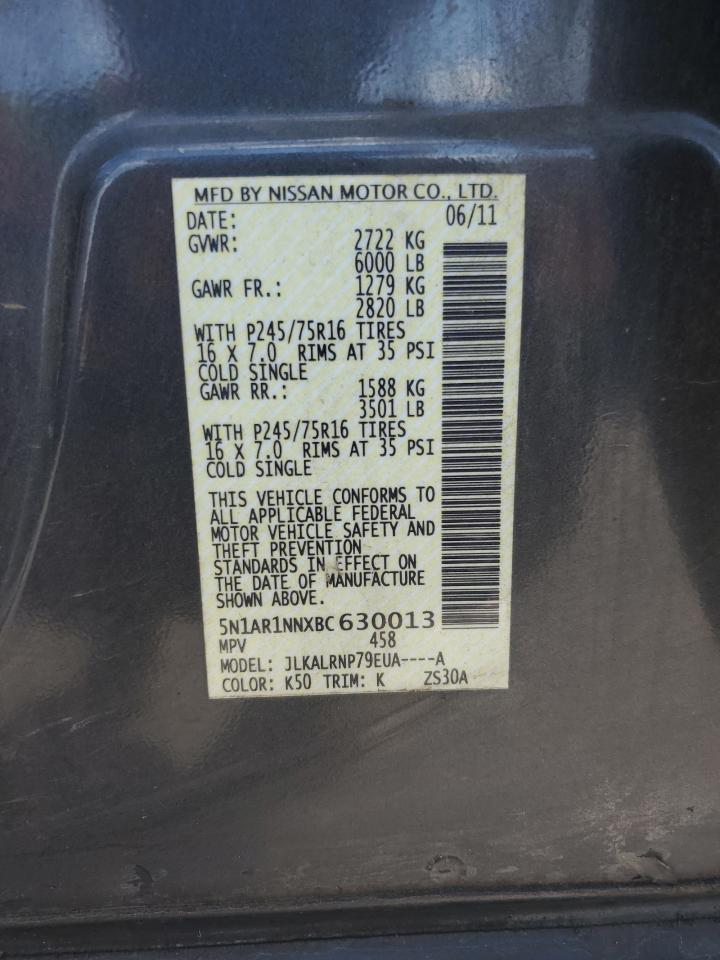2011 Nissan Pathfinder S VIN: 5N1AR1NNXBC630013 Lot: 82232935