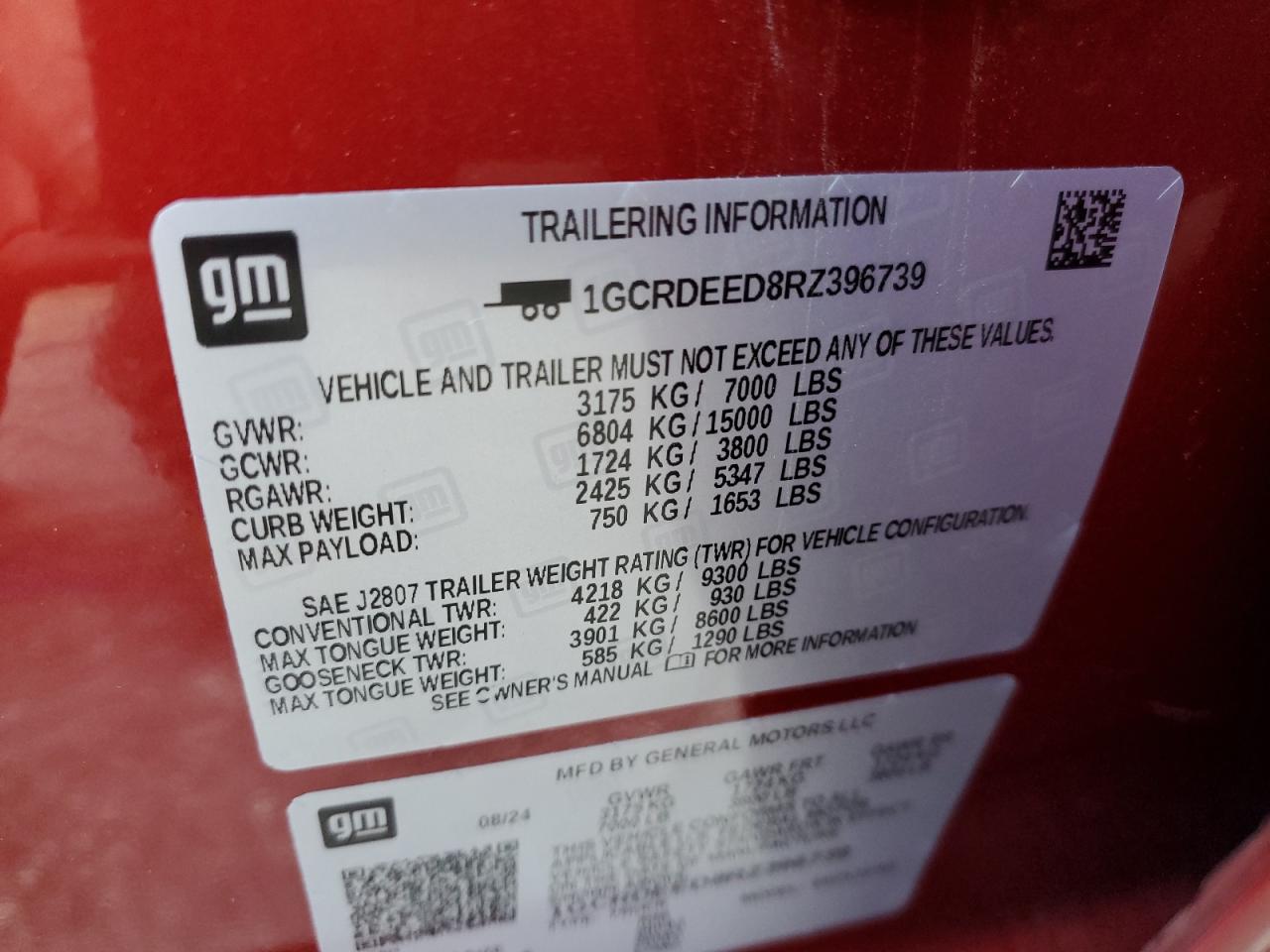 2024 Chevrolet Silverado K1500 Rst VIN: 1GCRDEED8RZ396739 Lot: 81368005