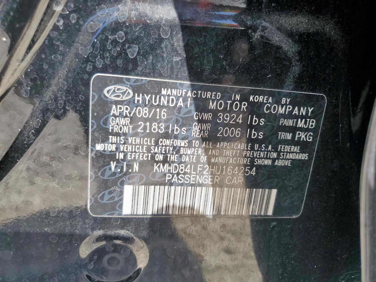 2017 Hyundai Elantra Se VIN: KMHD84LF2HU164254 Lot: 86249765