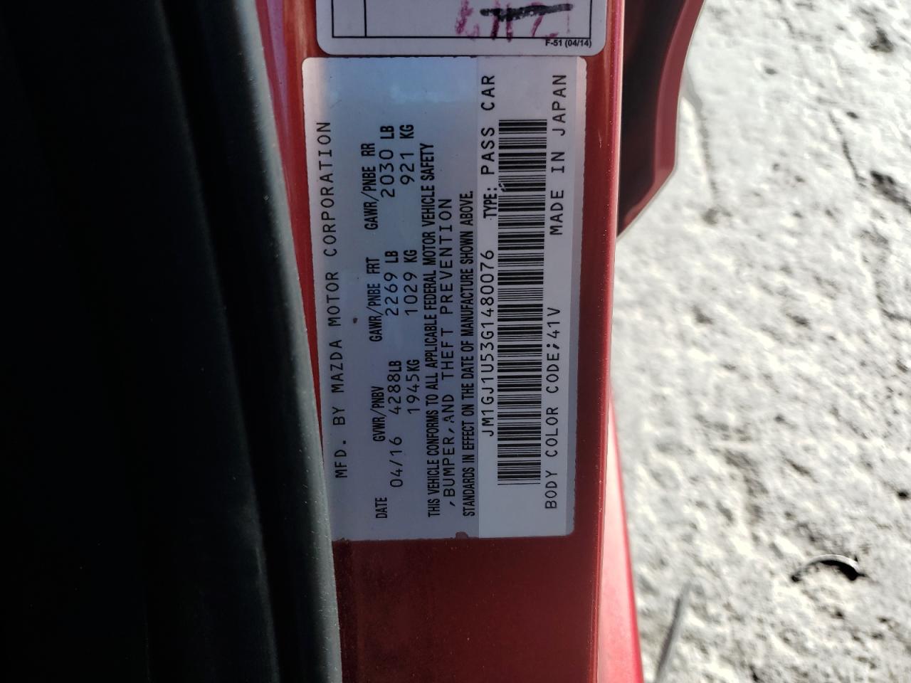 2016 Mazda 6 Sport VIN: JM1GJ1U53G1480076 Lot: 89439085