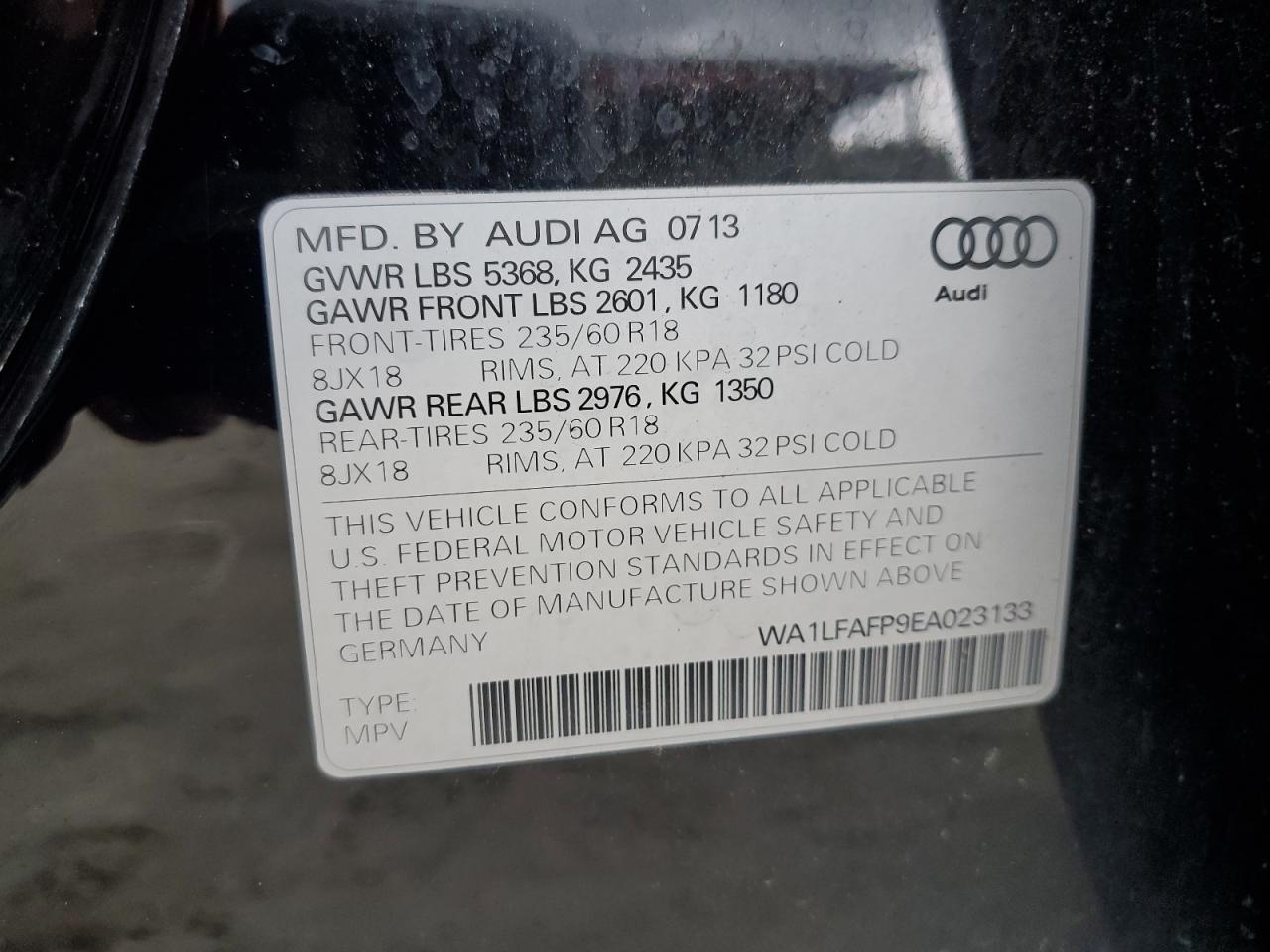 2014 Audi Q5 Premium Plus VIN: WA1LFAFP9EA023133 Lot: 85851515