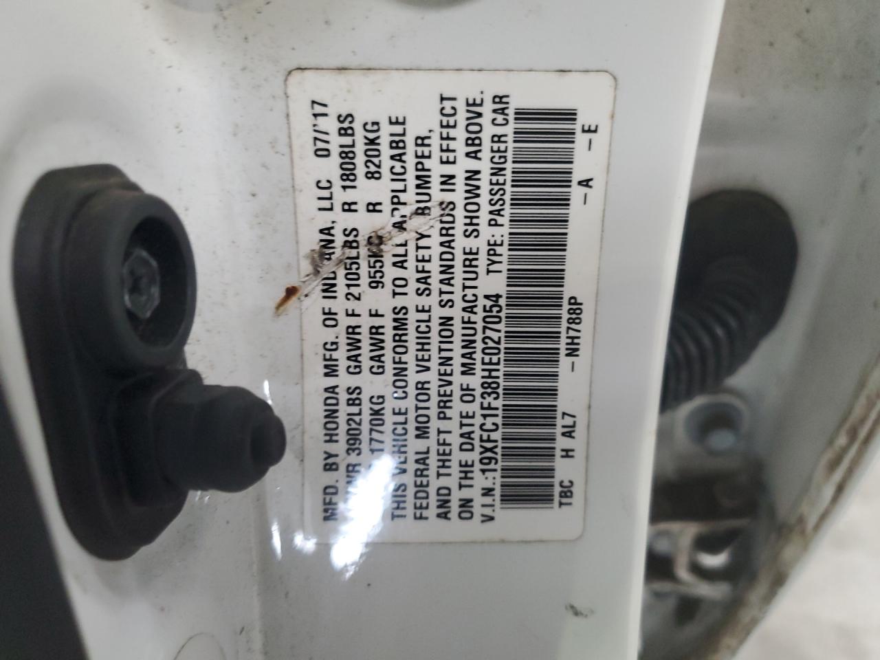 2017 Honda Civic Ex VIN: 19XFC1F38HE027054 Lot: 86186665