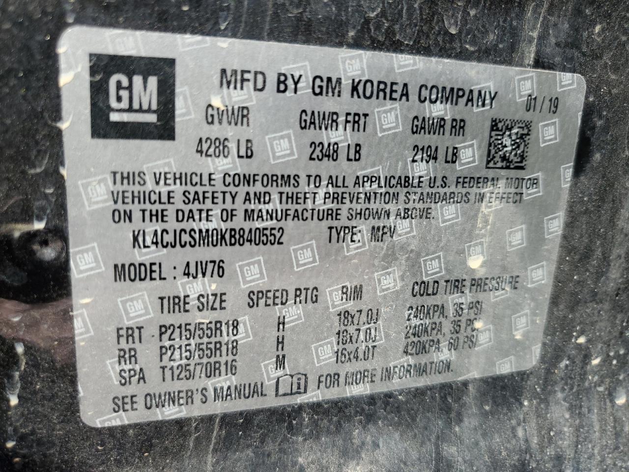 2019 Buick Encore Essence VIN: KL4CJCSM0KB840552 Lot: 85665765