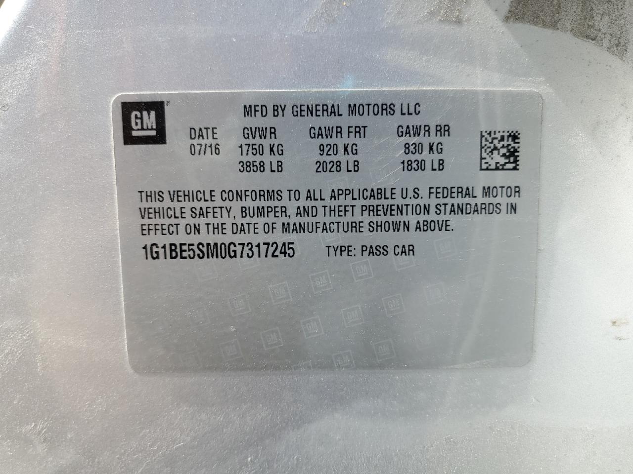 2016 Chevrolet Cruze Lt VIN: 1G1BE5SM0G7317245 Lot: 85154205