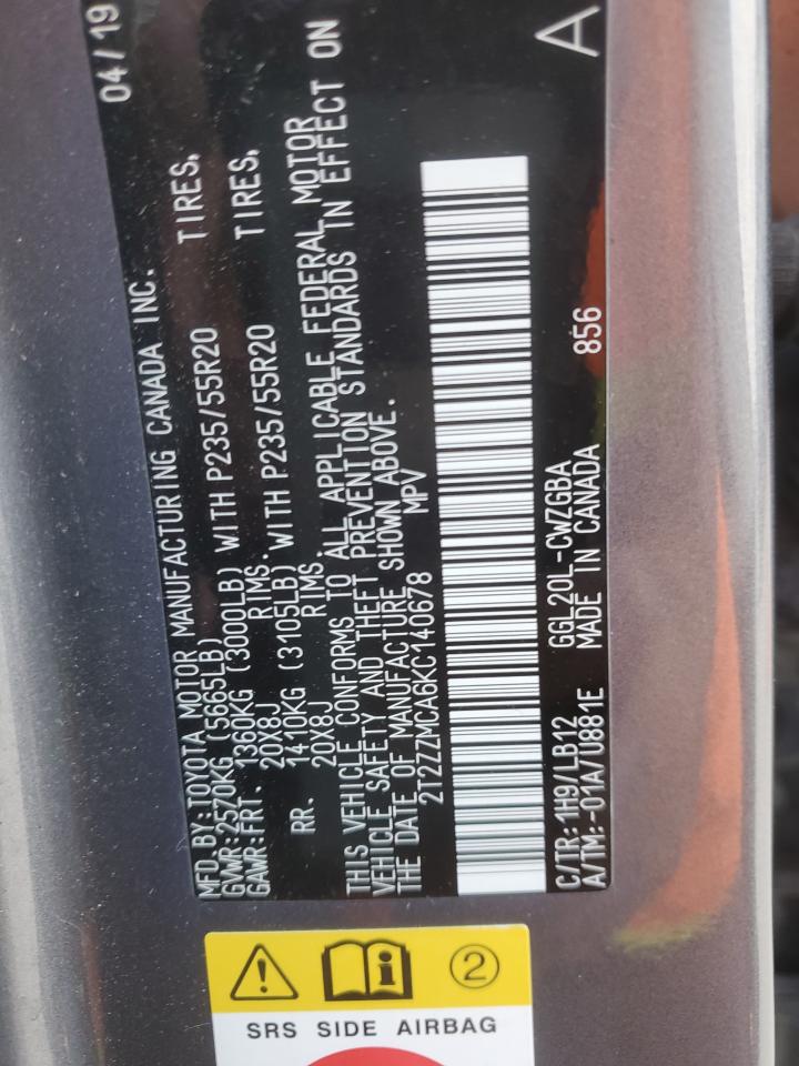 2019 Lexus Rx 350 Base VIN: 2T2ZZMCA6KC140678 Lot: 86846045