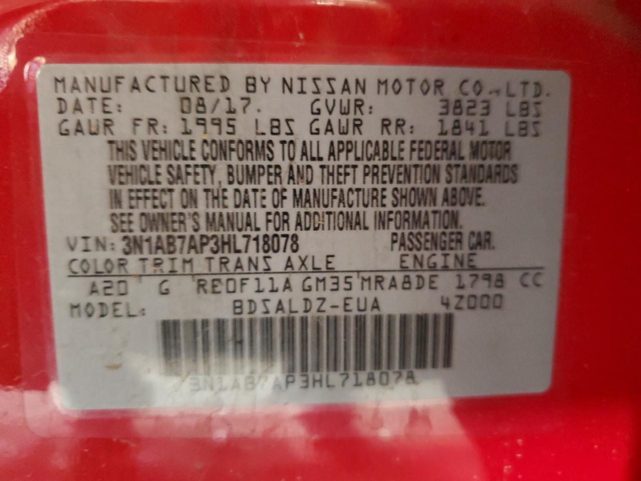 2017 Nissan Sentra S VIN: 3N1AB7AP3HL718078 Lot: 85738595