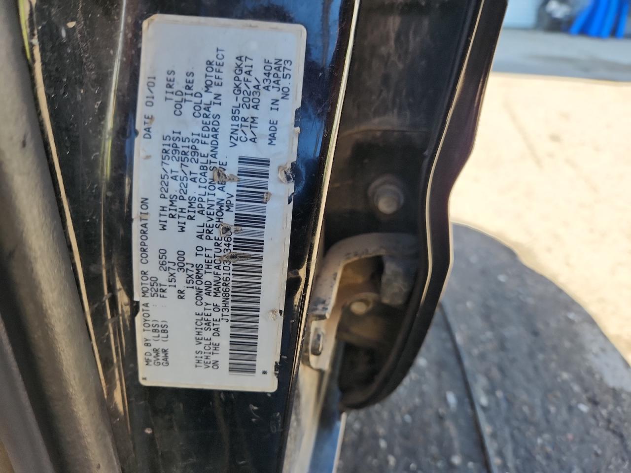 2001 Toyota 4Runner Sr5 VIN: JT3HN86R610343460 Lot: 84834815