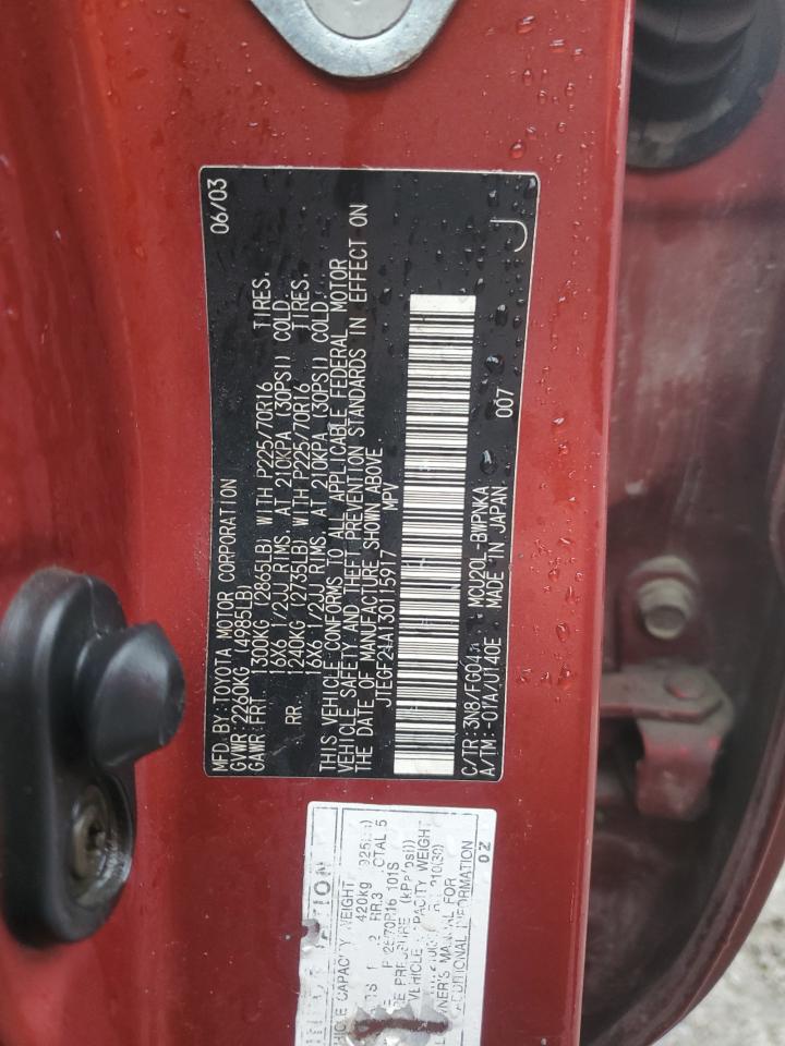 2003 Toyota Highlander Limited VIN: JTEGF21A130115917 Lot: 90307815