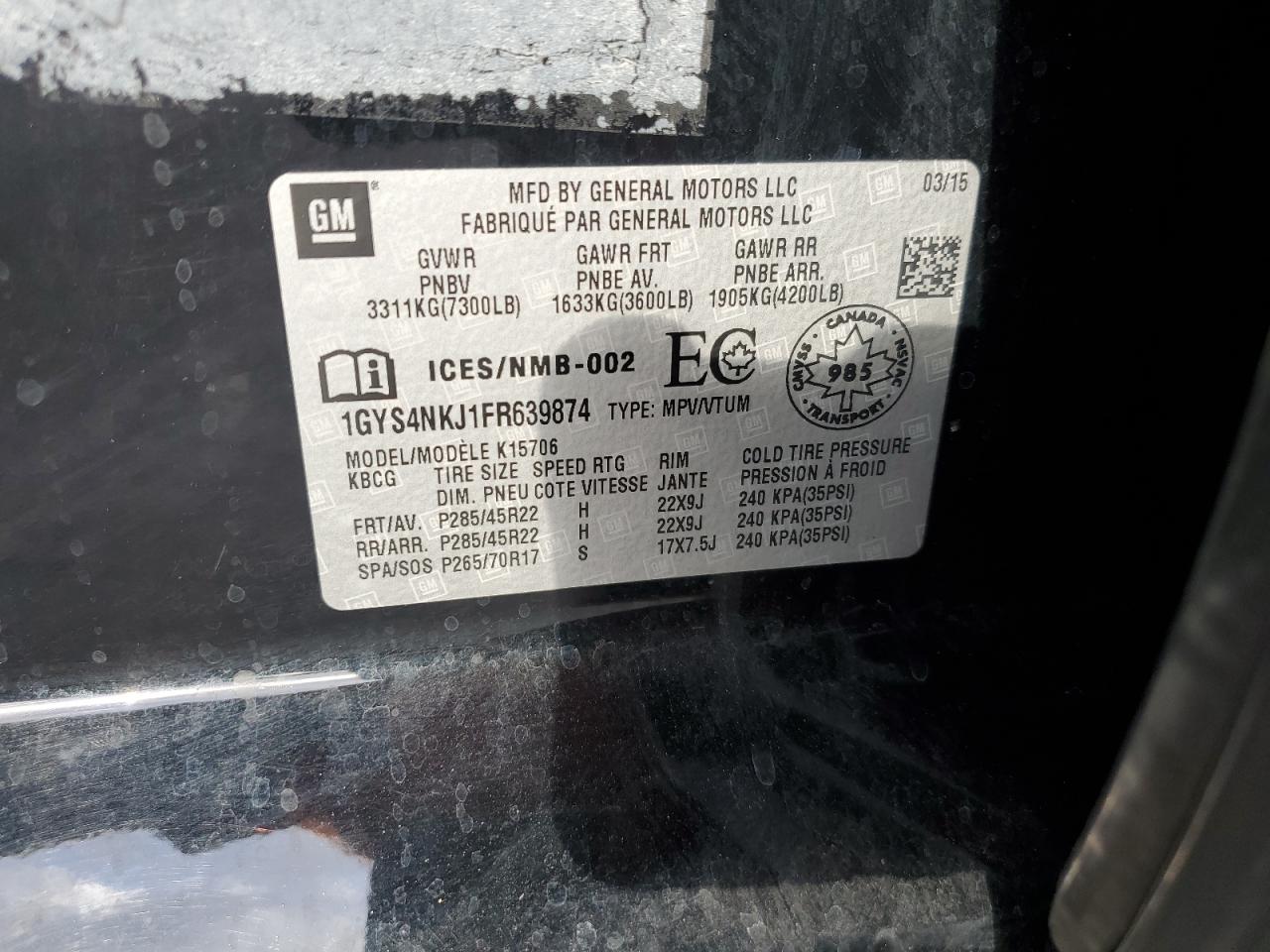 2015 Cadillac Escalade Premium VIN: 1GYS4NKJ1FR639874 Lot: 86686145