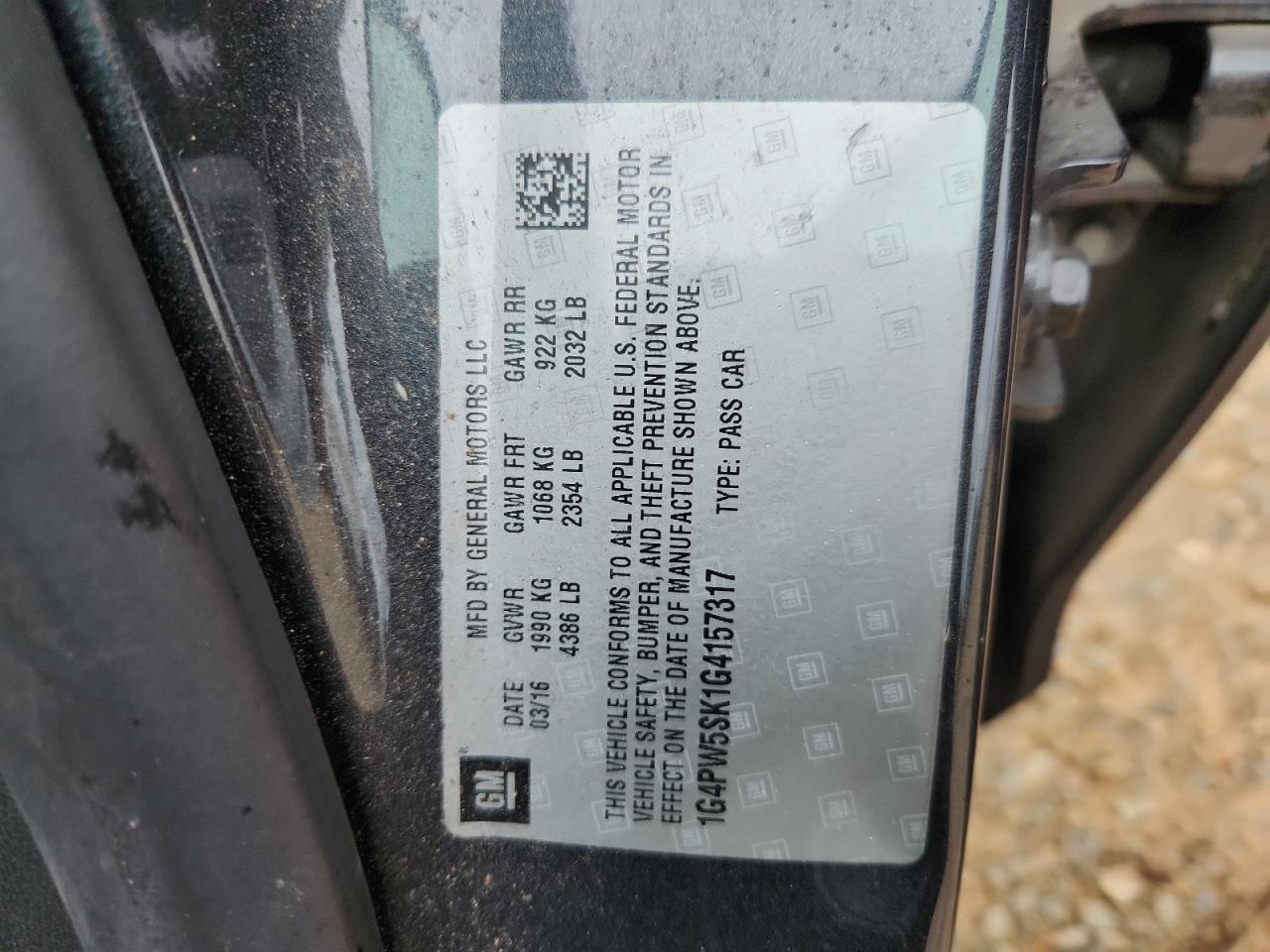 2016 Buick Verano Sport Touring VIN: 1G4PW5SK1G4157317 Lot: 82784795