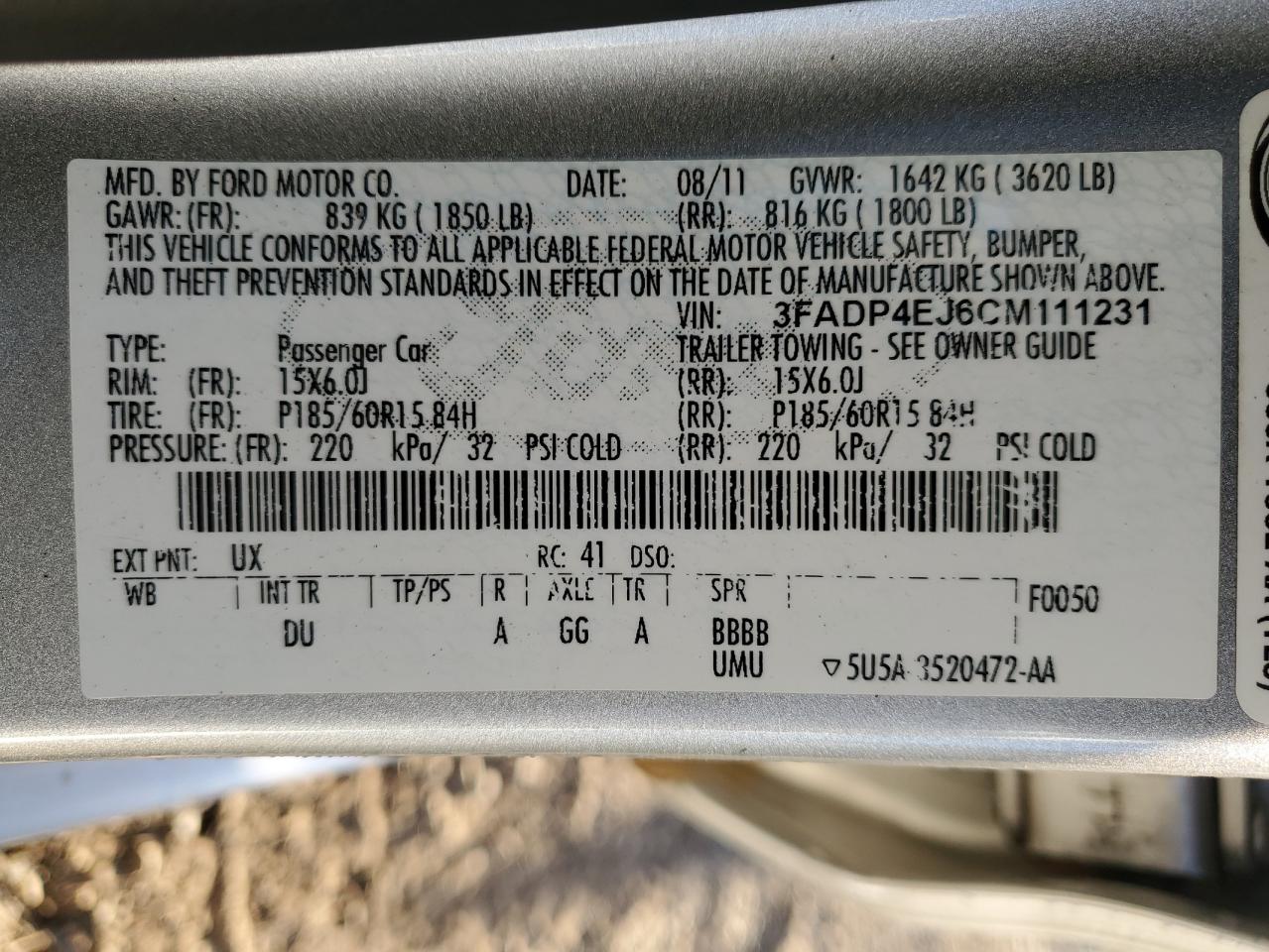 2012 Ford Fiesta Se VIN: 3FADP4EJ6CM111231 Lot: 90073175