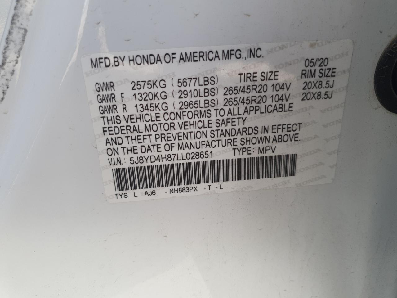 2020 Acura Mdx Advance VIN: 5J8YD4H87LL028651 Lot: 85494915