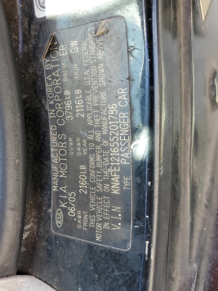 2005 Kia Spectra Lx VIN: KNAFE121655201786 Lot: 84804145