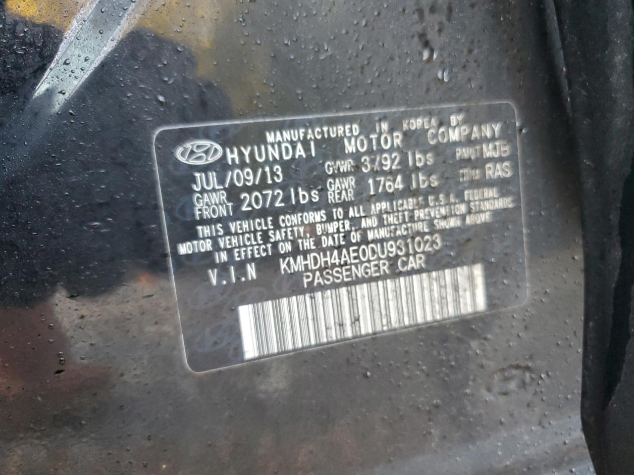 2013 Hyundai Elantra Gls VIN: KMHDH4AE0DU931023 Lot: 82444745