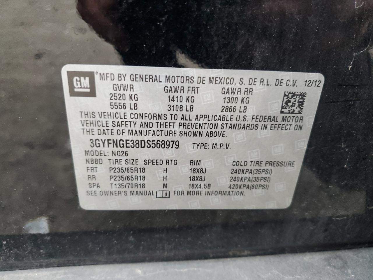 2013 Cadillac Srx Luxury Collection VIN: 3GYFNGE38DS568979 Lot: 87089845