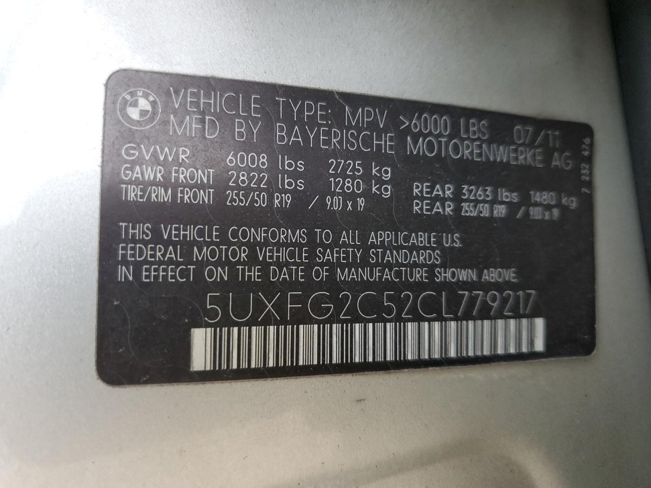 2012 BMW X6 xDrive35I VIN: 5UXFG2C52CL779217 Lot: 89806715