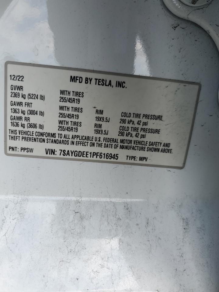 2023 Tesla Model Y VIN: 7SAYGDEE1PF616945 Lot: 80889665