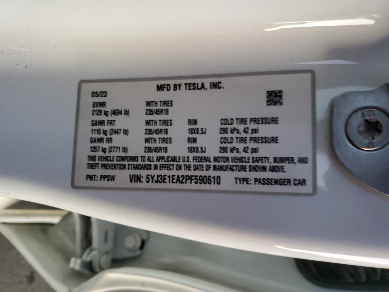 2023 Tesla Model 3 VIN: 5YJ3E1EA2PF590610 Lot: 90106425