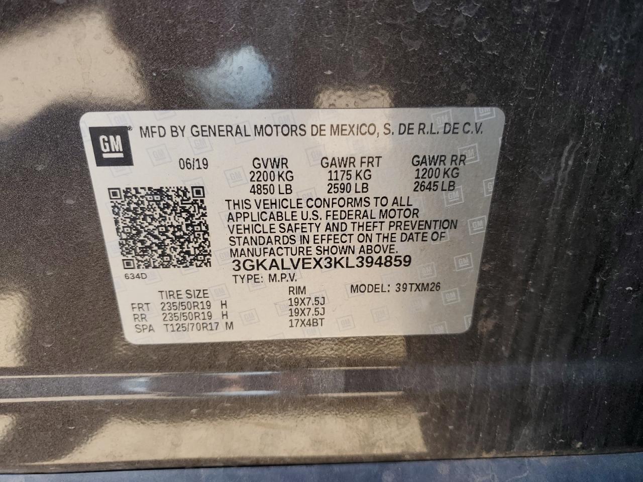 2019 GMC Terrain Slt VIN: 3GKALVEX3KL394859 Lot: 87483285