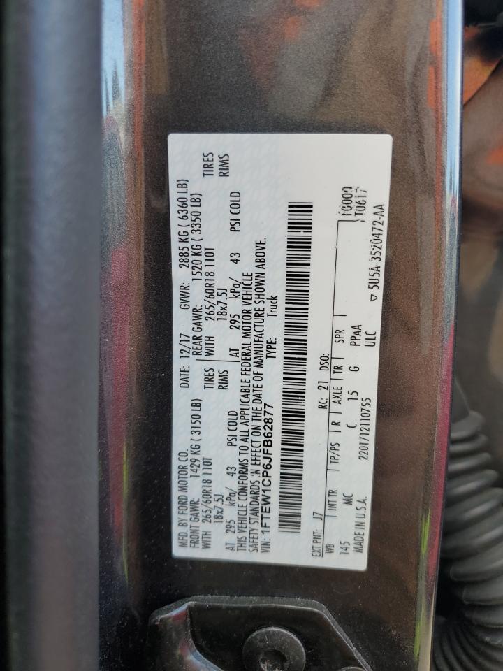 2018 Ford F150 Supercrew VIN: 1FTEW1CP6JFB62877 Lot: 82221905