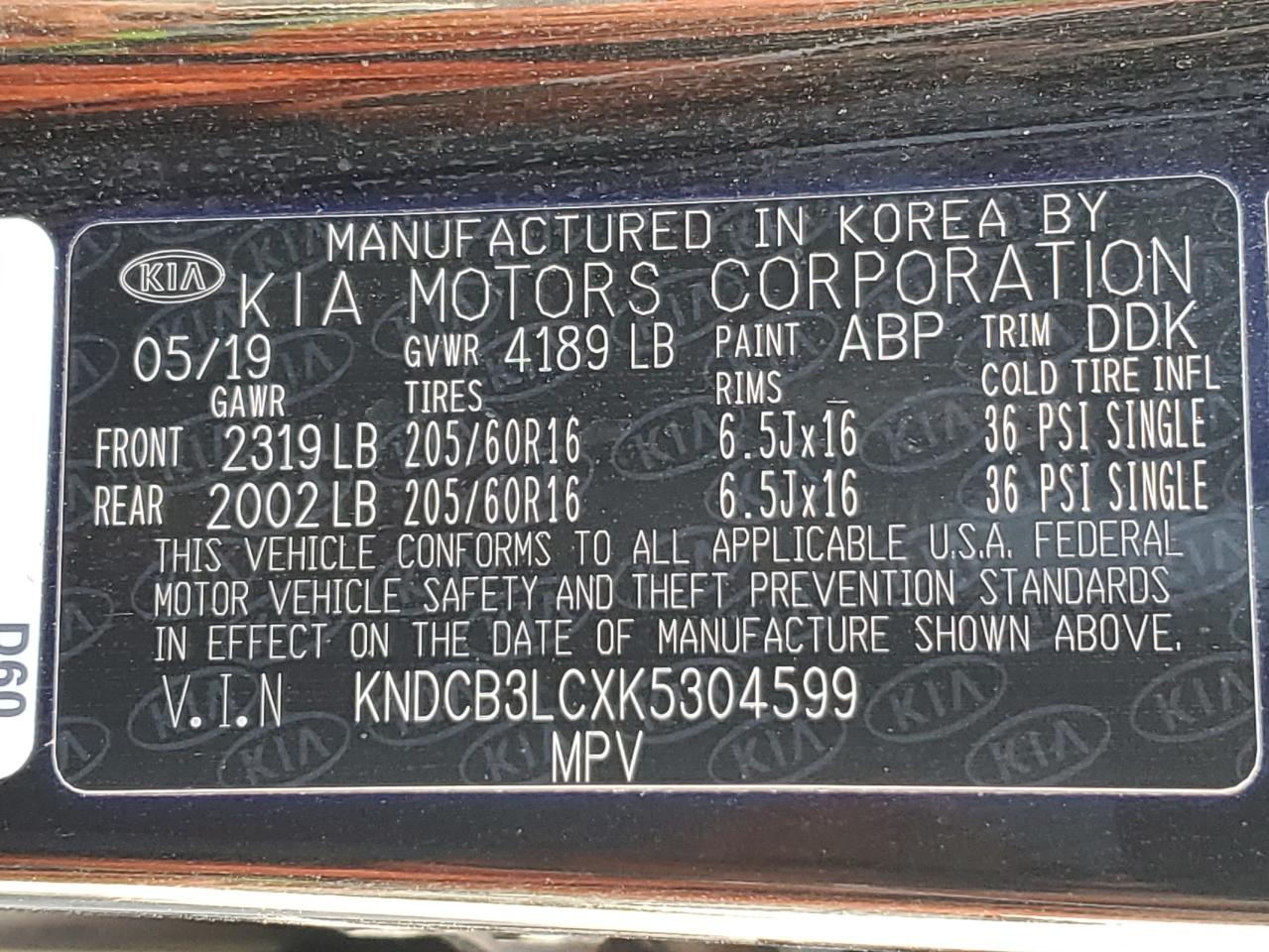 2019 Kia Niro Fe VIN: KNDCB3LCXK5304599 Lot: 84413985