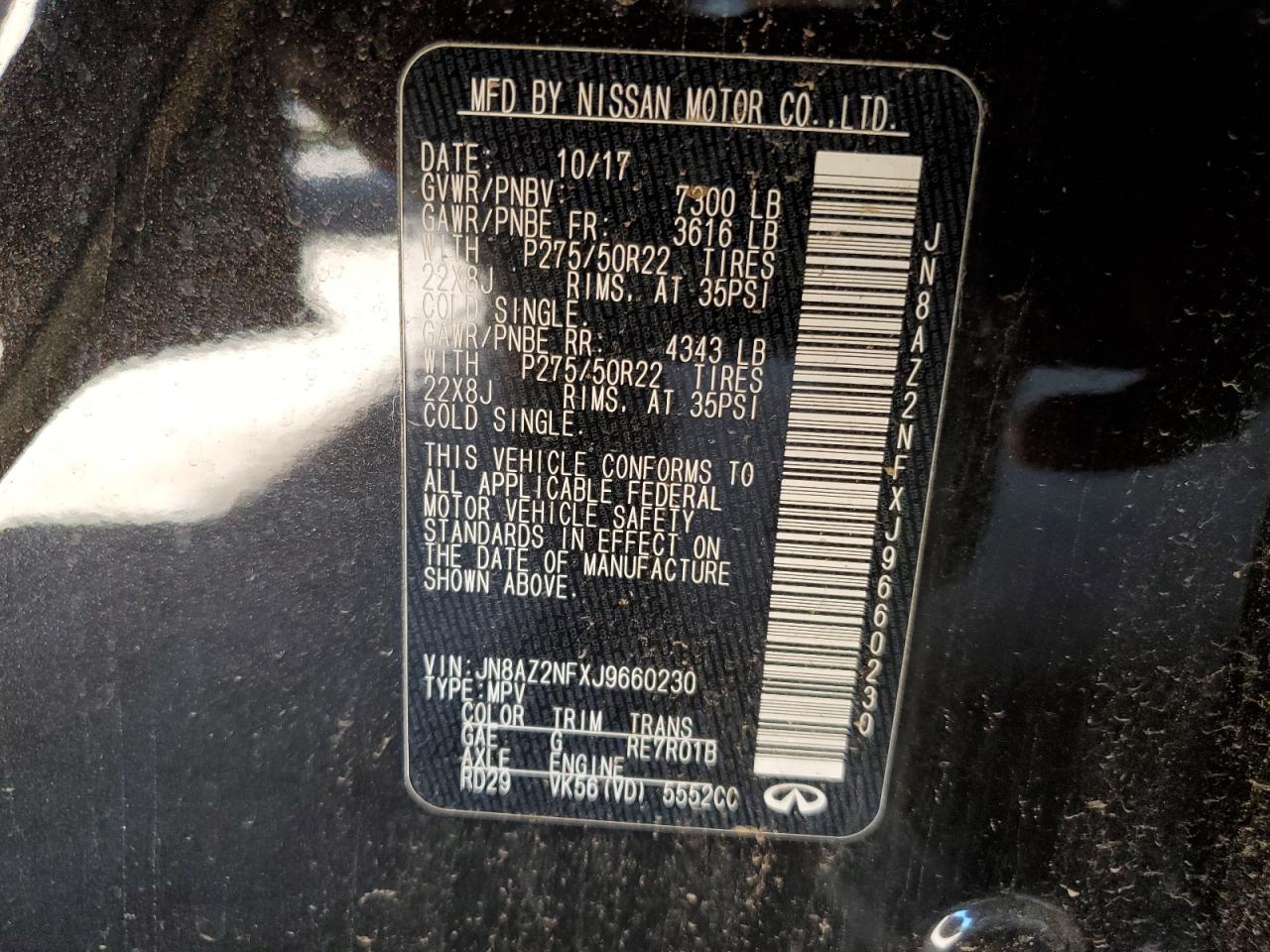 2018 Infiniti Qx80 Base VIN: JN8AZ2NFXJ9660230 Lot: 87252295