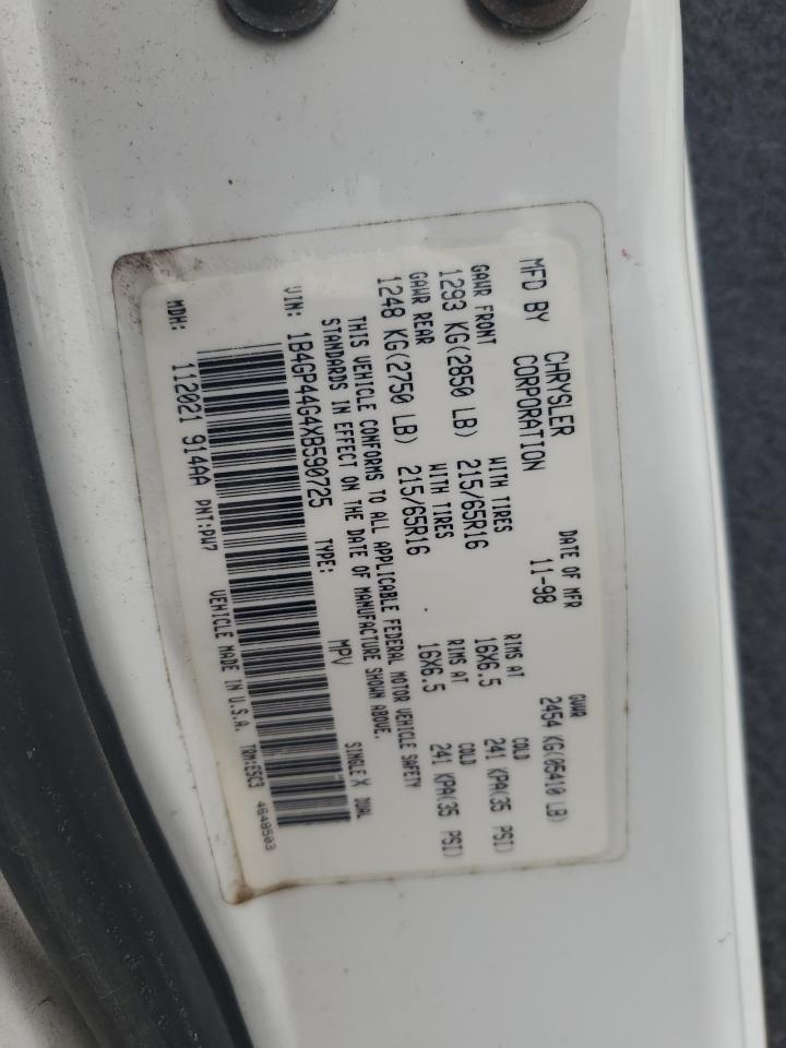 1999 Dodge Grand Caravan Se VIN: 1B4GP44G4XB590725 Lot: 85206815