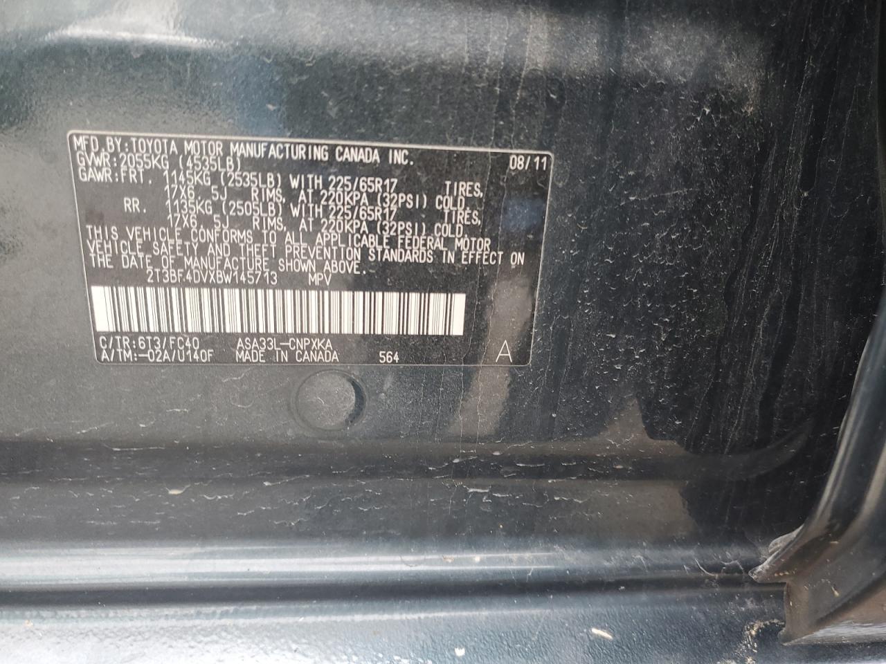 2011 Toyota Rav4 VIN: 2T3BF4DVXBW145713 Lot: 89655285