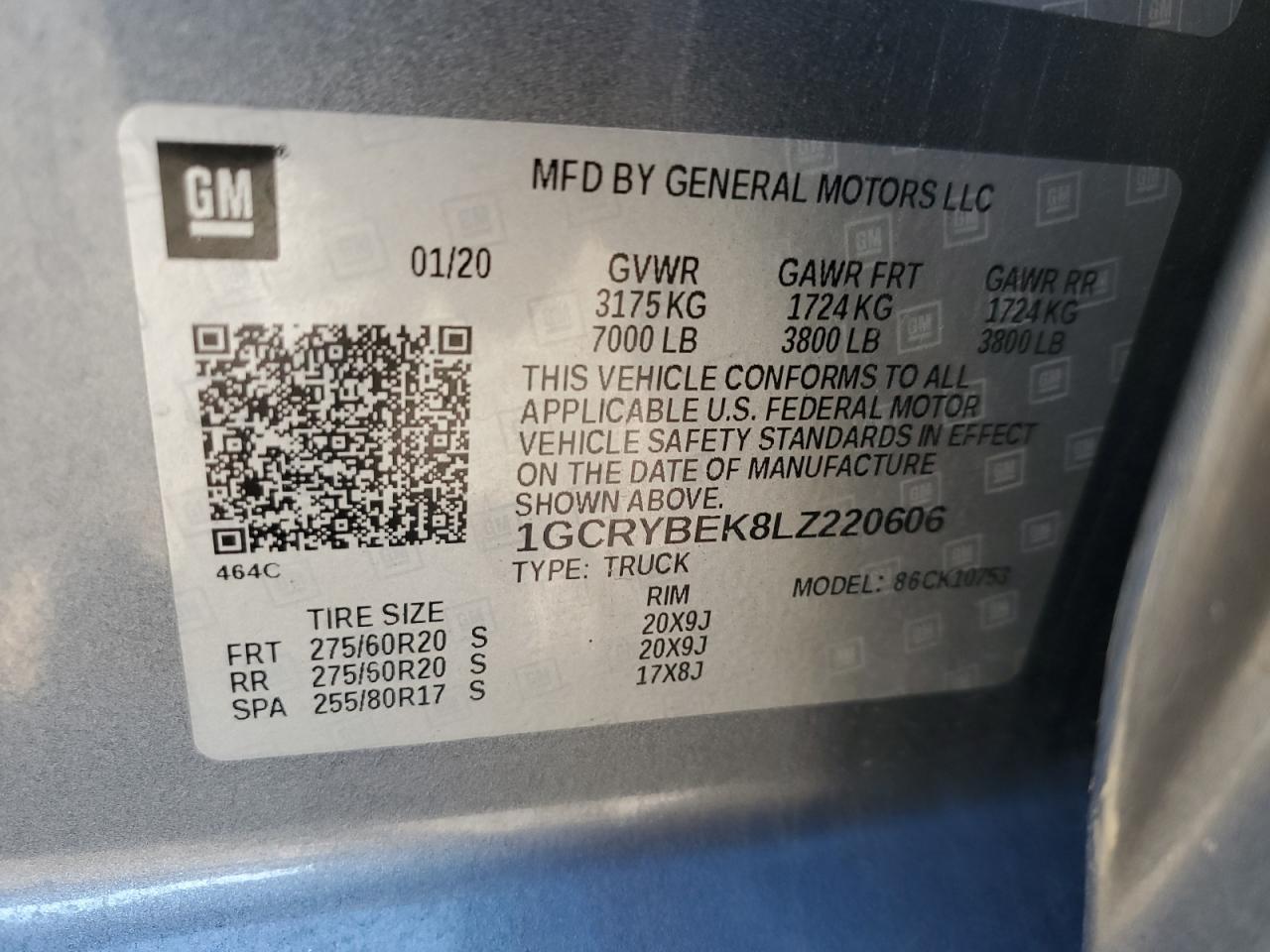 2020 Chevrolet Silverado K1500 Custom VIN: 1GCRYBEK8LZ220606 Lot: 82350495