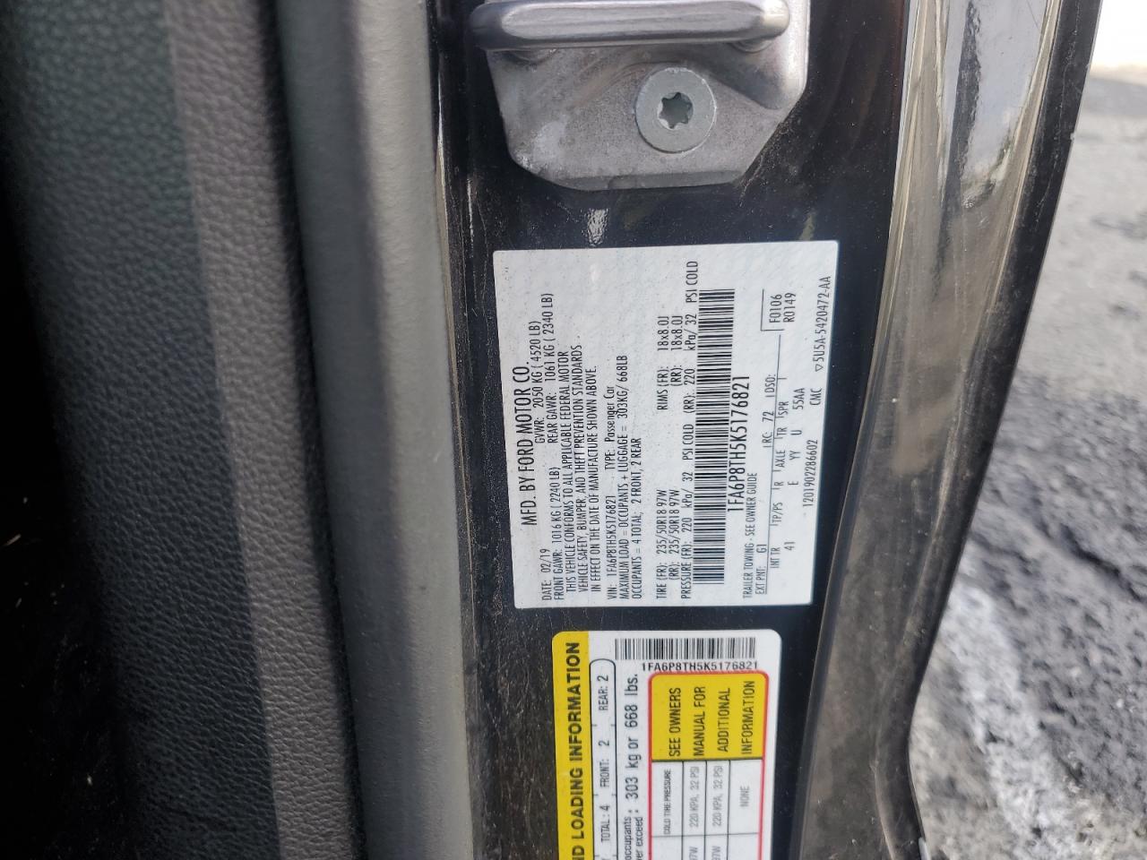 2019 Ford Mustang VIN: 1FA6P8TH5K5176821 Lot: 85096365