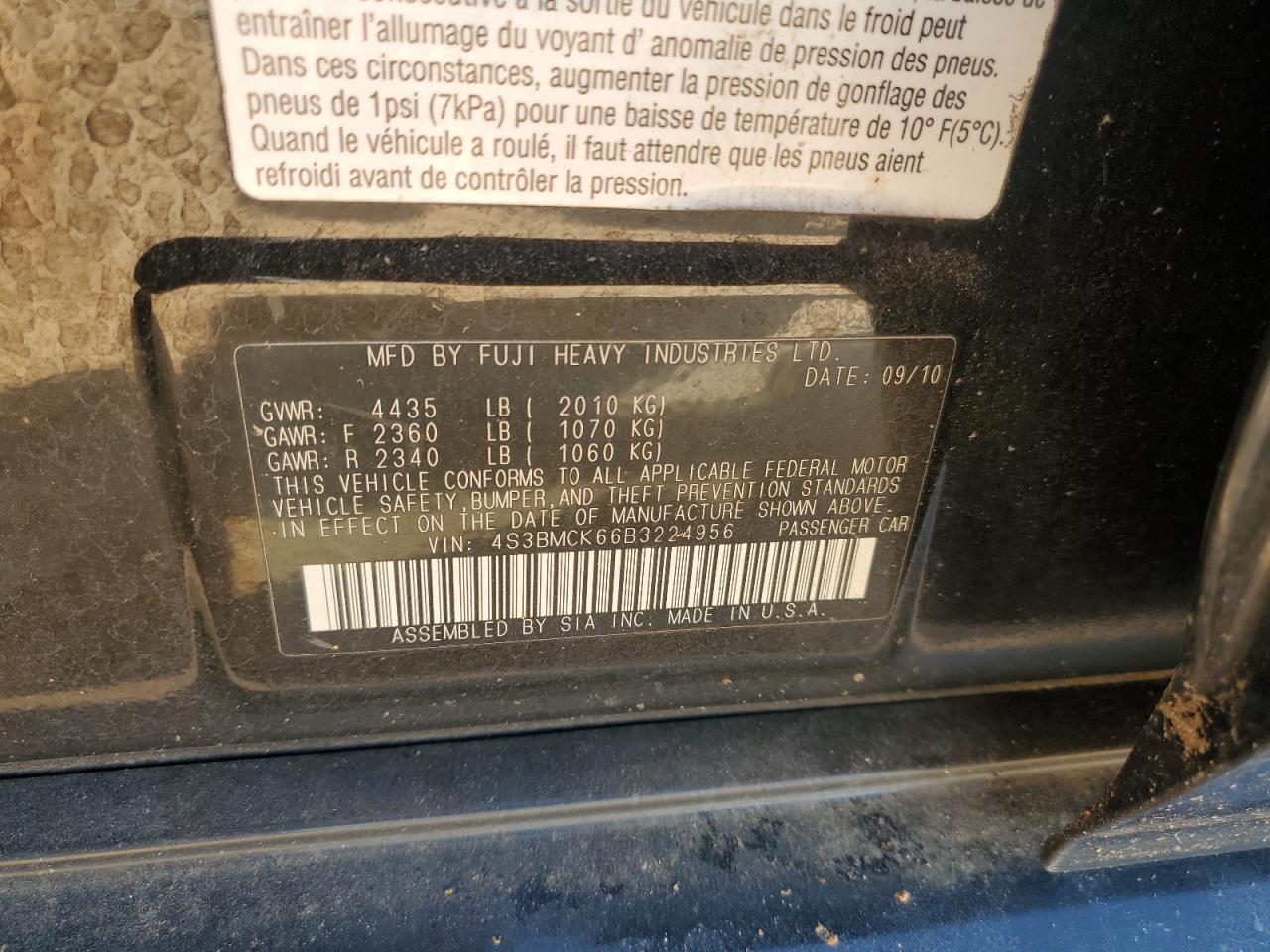 2011 Subaru Legacy 2.5I Limited VIN: 4S3BMCK66B3224956 Lot: 82192695