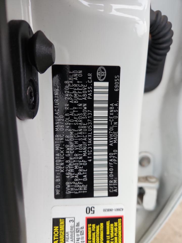 2020 Toyota Camry Le VIN: 4T1C31AKXLU537137 Lot: 85159535