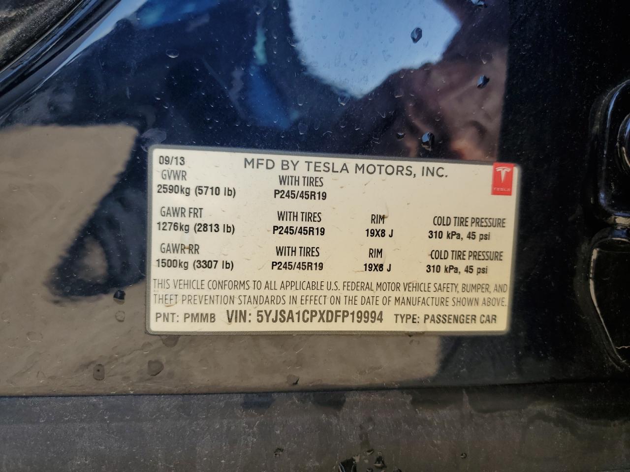 2013 Tesla Model S VIN: 5YJSA1CPXDFP19994 Lot: 84436245