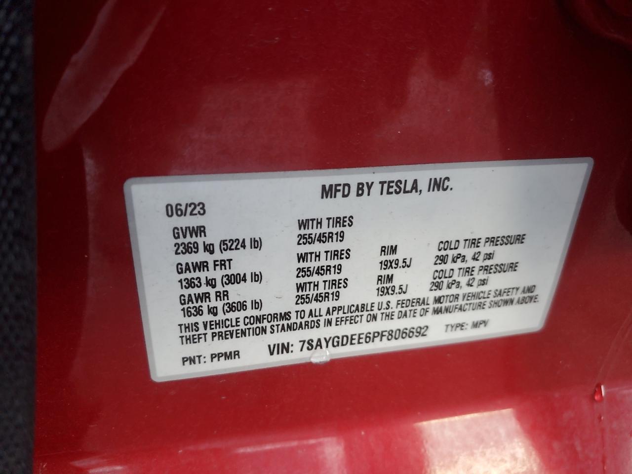 2023 Tesla Model Y VIN: 7SAYGDEE6PF806692 Lot: 86134445