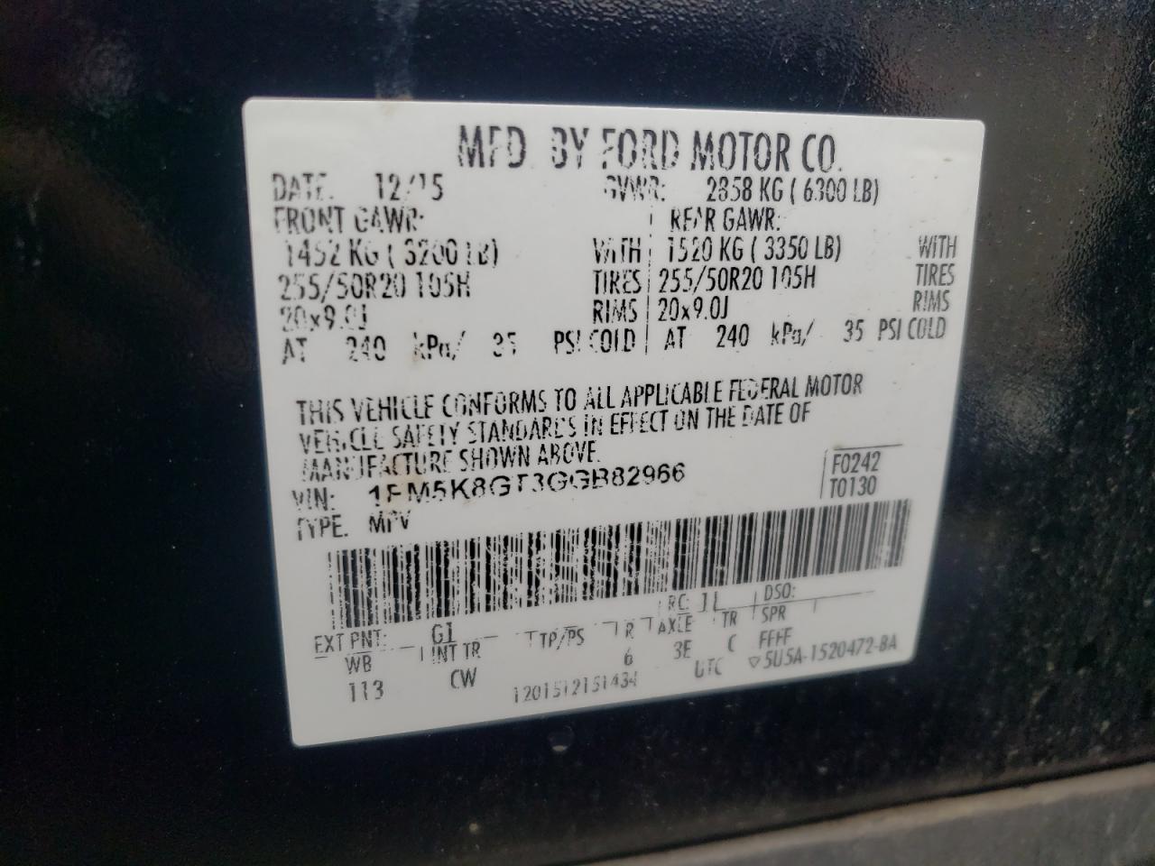 2016 Ford Explorer Sport VIN: 1FM5K8GT3GGB82966 Lot: 82213055