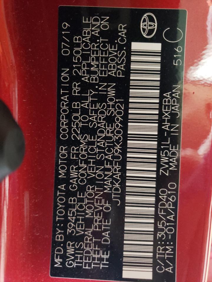 2019 Toyota Prius VIN: JTDKARFU9K3099021 Lot: 86447535