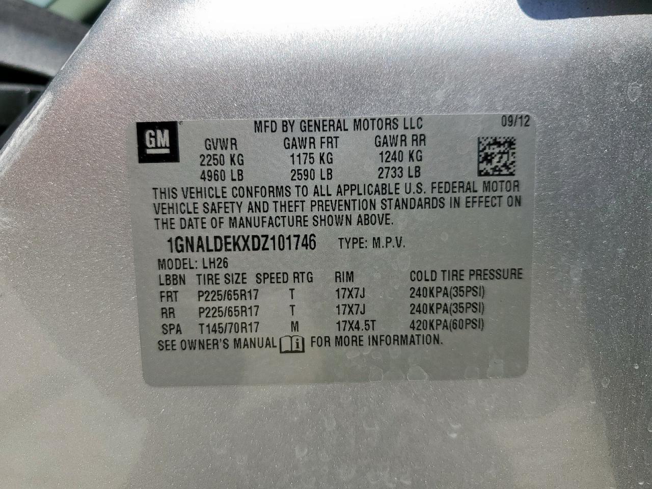 2013 Chevrolet Equinox Lt VIN: 1GNALDEKXDZ101746 Lot: 85390595