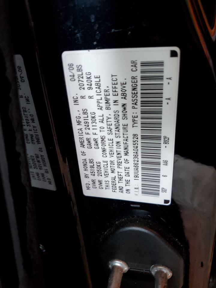 2006 Acura 3.2Tl VIN: 19UUA66236A045528 Lot: 90895435
