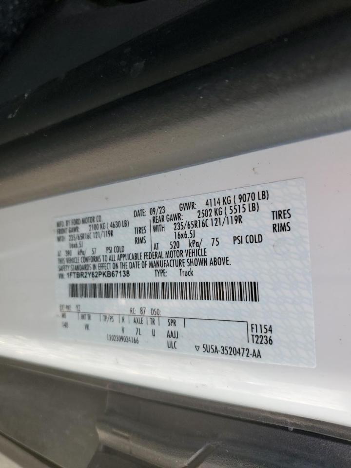 2023 Ford Transit 250 Delivery Van VIN: 1FTBR2Y82PKB67138 Lot: 89514535