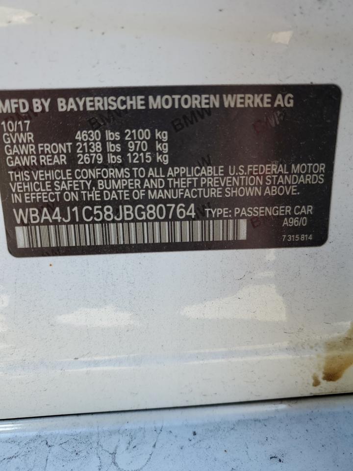 2018 BMW 430I Gran Coupe VIN: WBA4J1C58JBG80764 Lot: 86821955