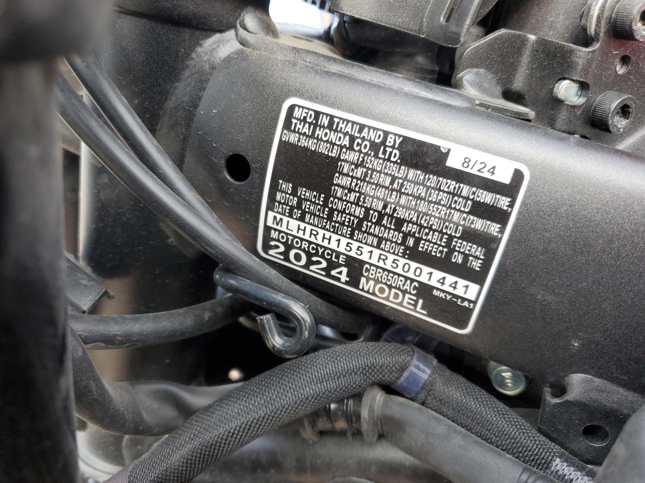 2024 Honda Cbr650 R VIN: MLHRH1551R5001441 Lot: 90798395