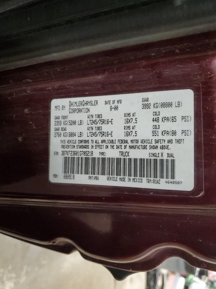 2001 Dodge Ram 2500 VIN: 3B7KF23601G705218 Lot: 90065155
