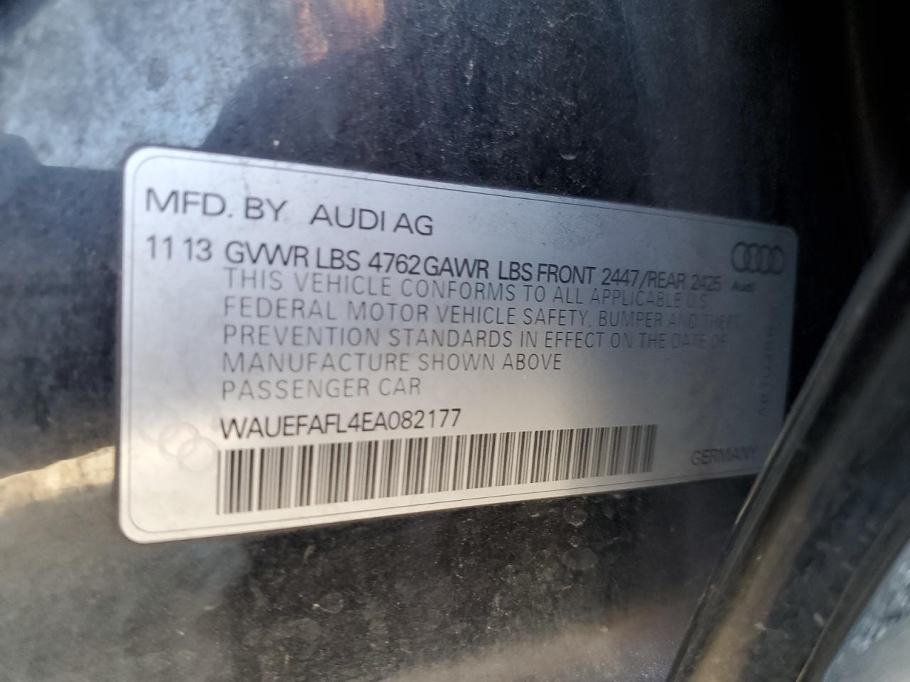 2014 Audi A4 Premium Plus VIN: WAUEFAFL4EA082177 Lot: 87447085
