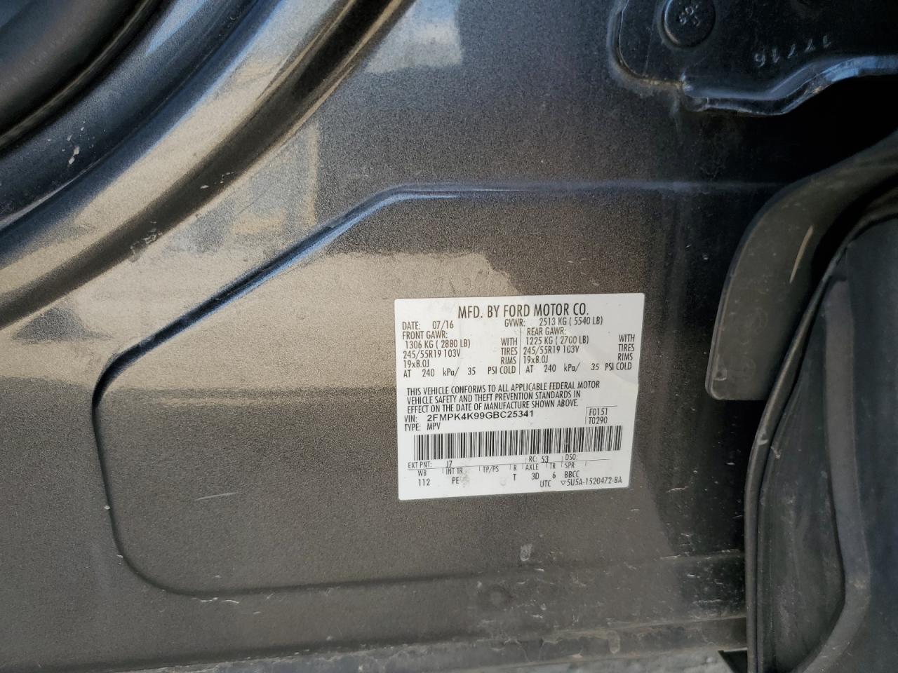 2016 Ford Edge Titanium VIN: 2FMPK4K99GBC25341 Lot: 85094715