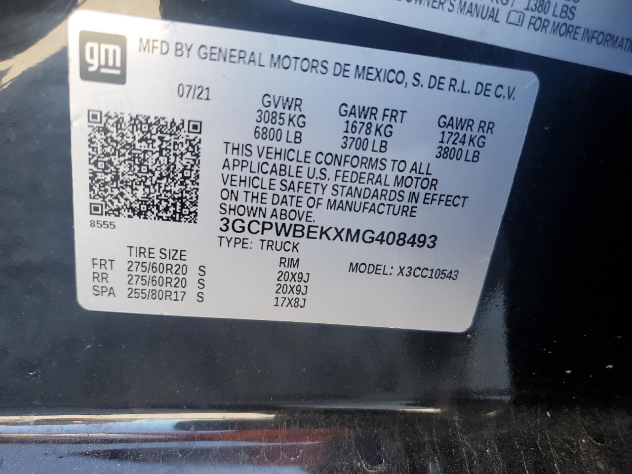 2021 Chevrolet Silverado C1500 Custom VIN: 3GCPWBEKXMG408493 Lot: 89801405