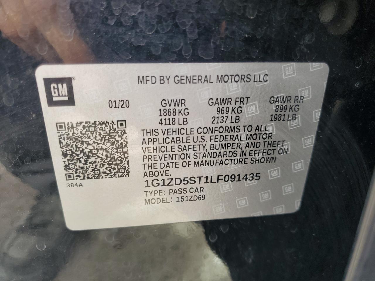 2020 Chevrolet Malibu Lt VIN: 1G1ZD5ST1LF091435 Lot: 82307015