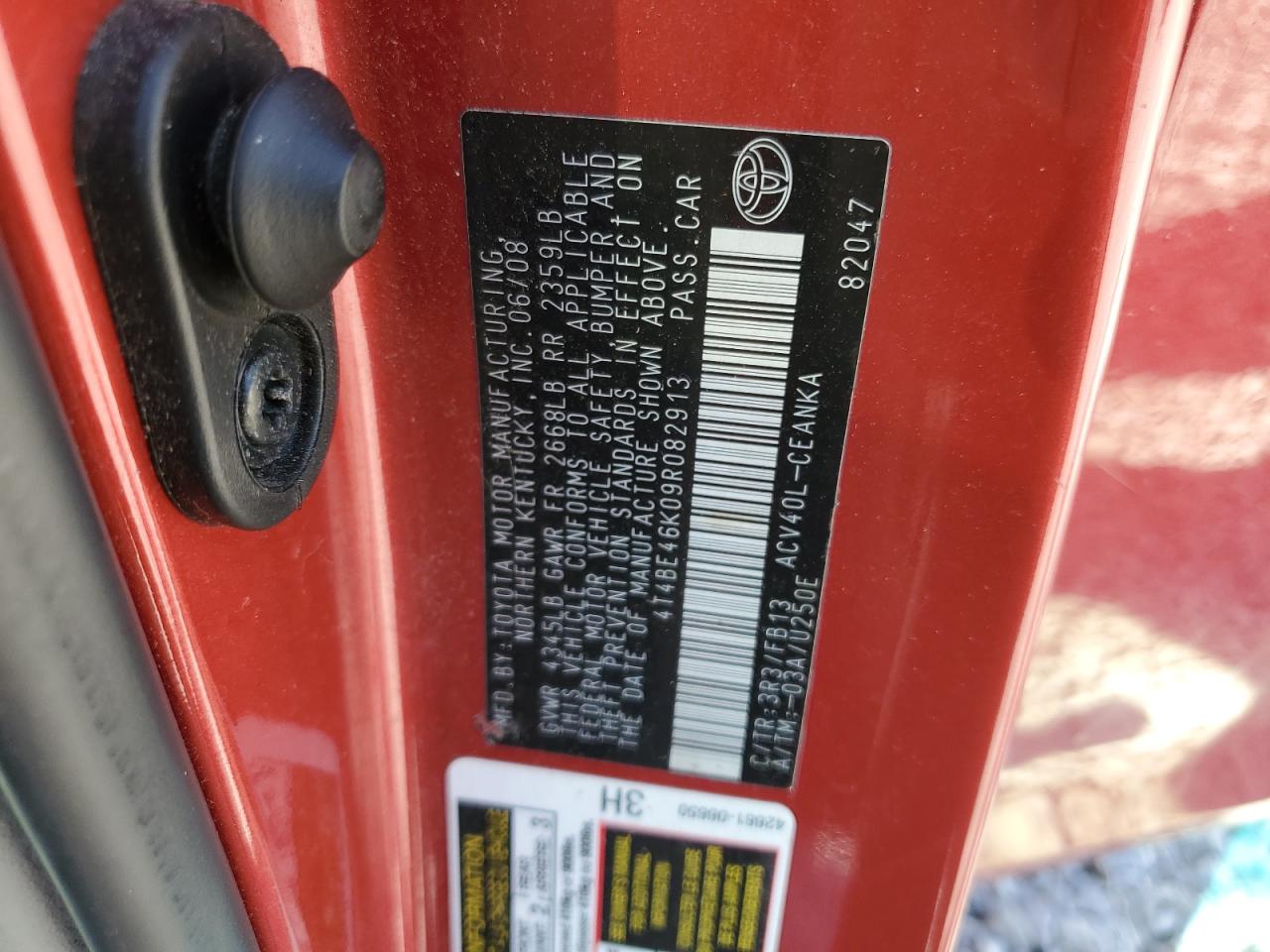 2009 Toyota Camry Base VIN: 4T4BE46K09R082913 Lot: 85270705