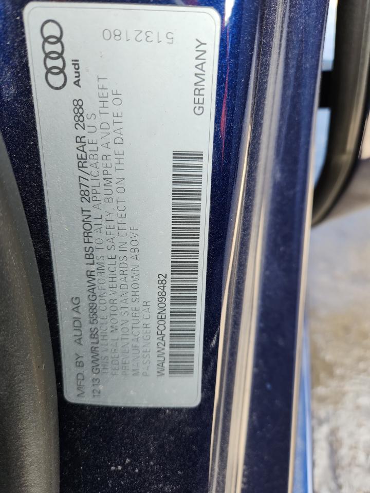 2014 Audi S7 Premium VIN: WAUW2AFC0EN098482 Lot: 90694995